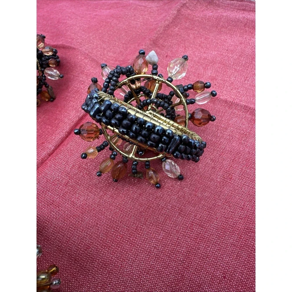 VGT PIER ONE Set Of 6 Beaded Napkin & Rings - Napkins Sz 20x20